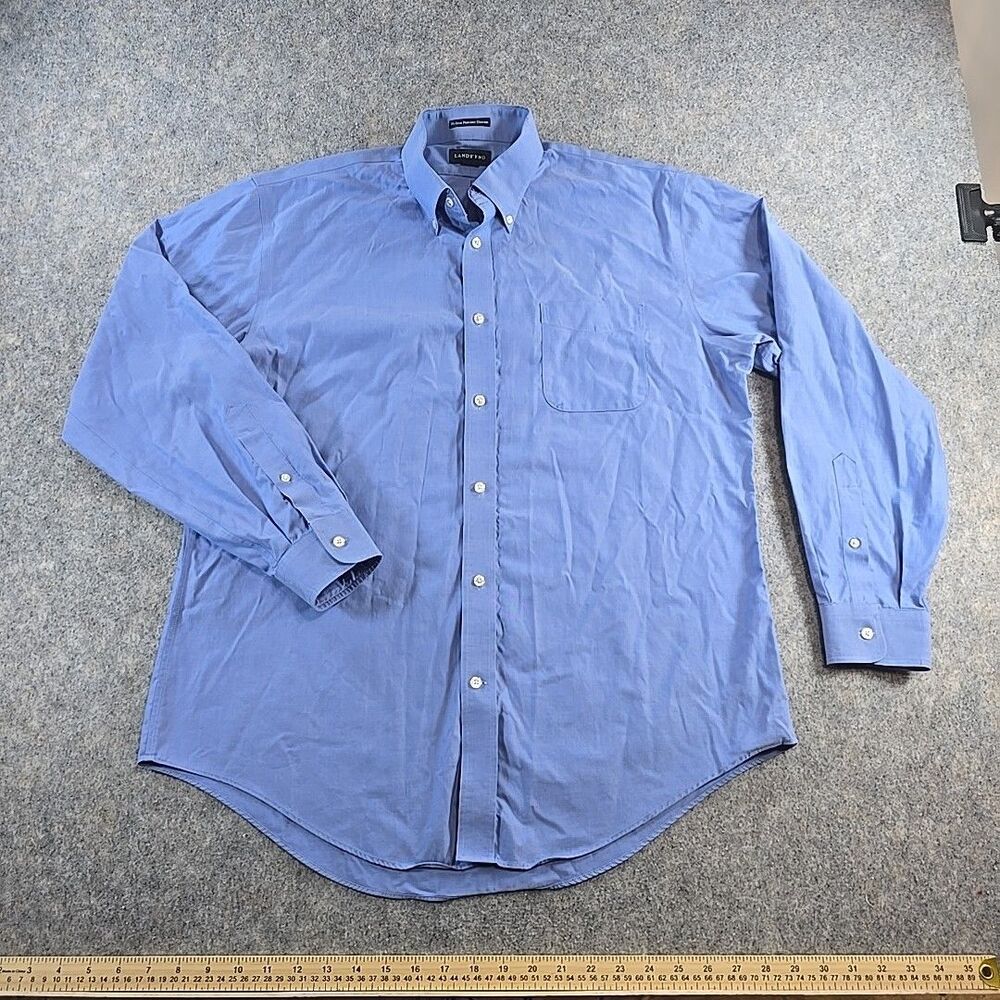 Lands' End No Iron Pinpoint Oxford Size 17-35 100% Cotton Button-Up Medium Blue